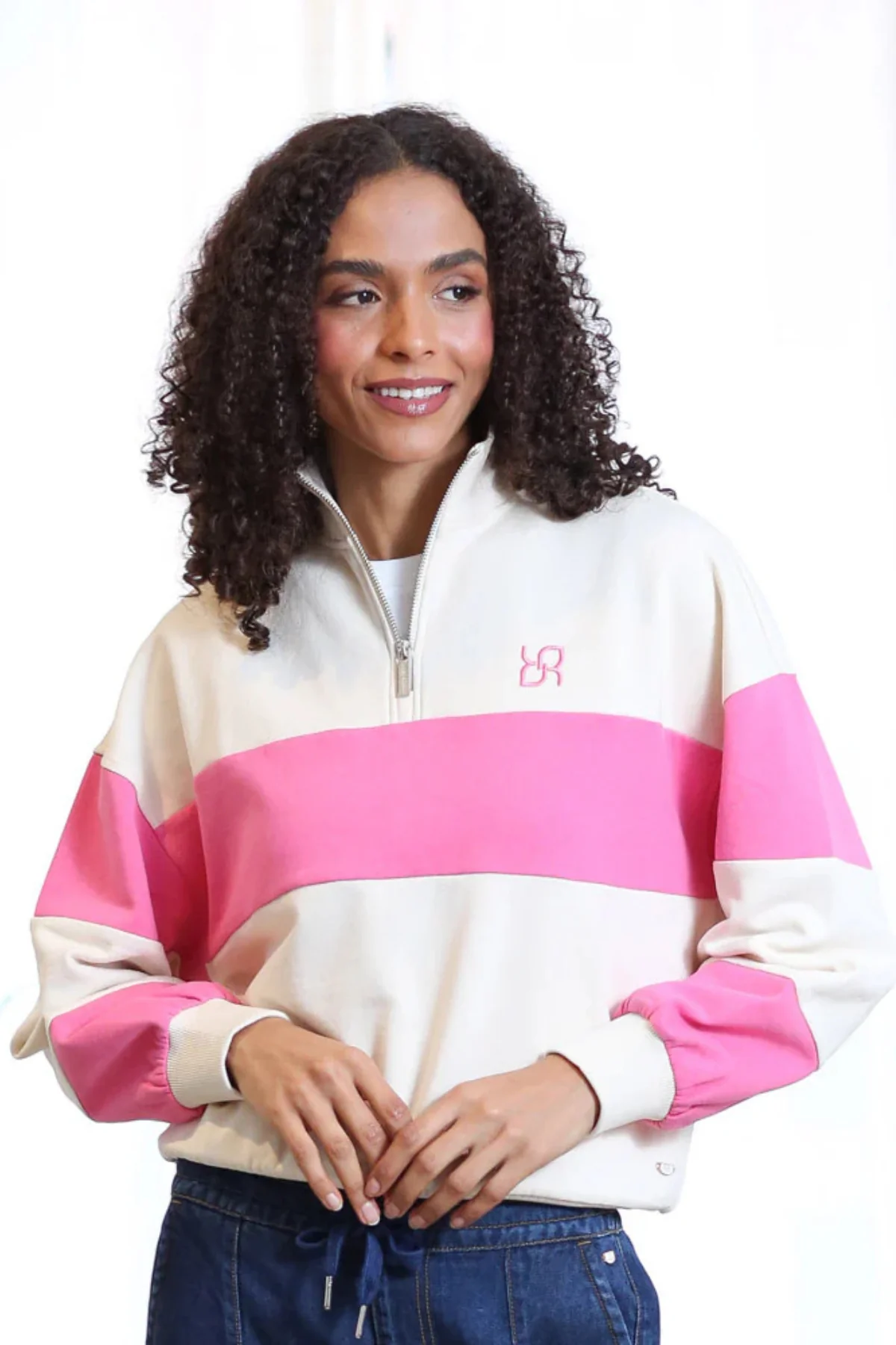 RELAX & RENEW Eudora Half Zip Top - Pink Multi - Image 2