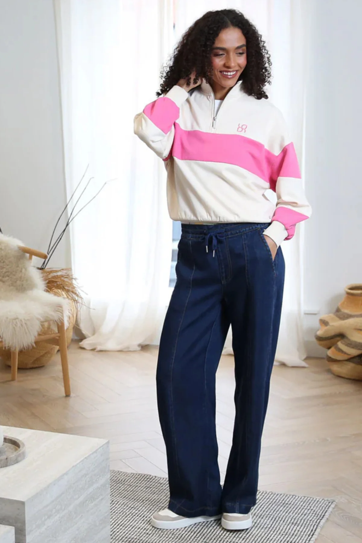 RELAX & RENEW Eudora Half Zip Top - Pink Multi - Image 3