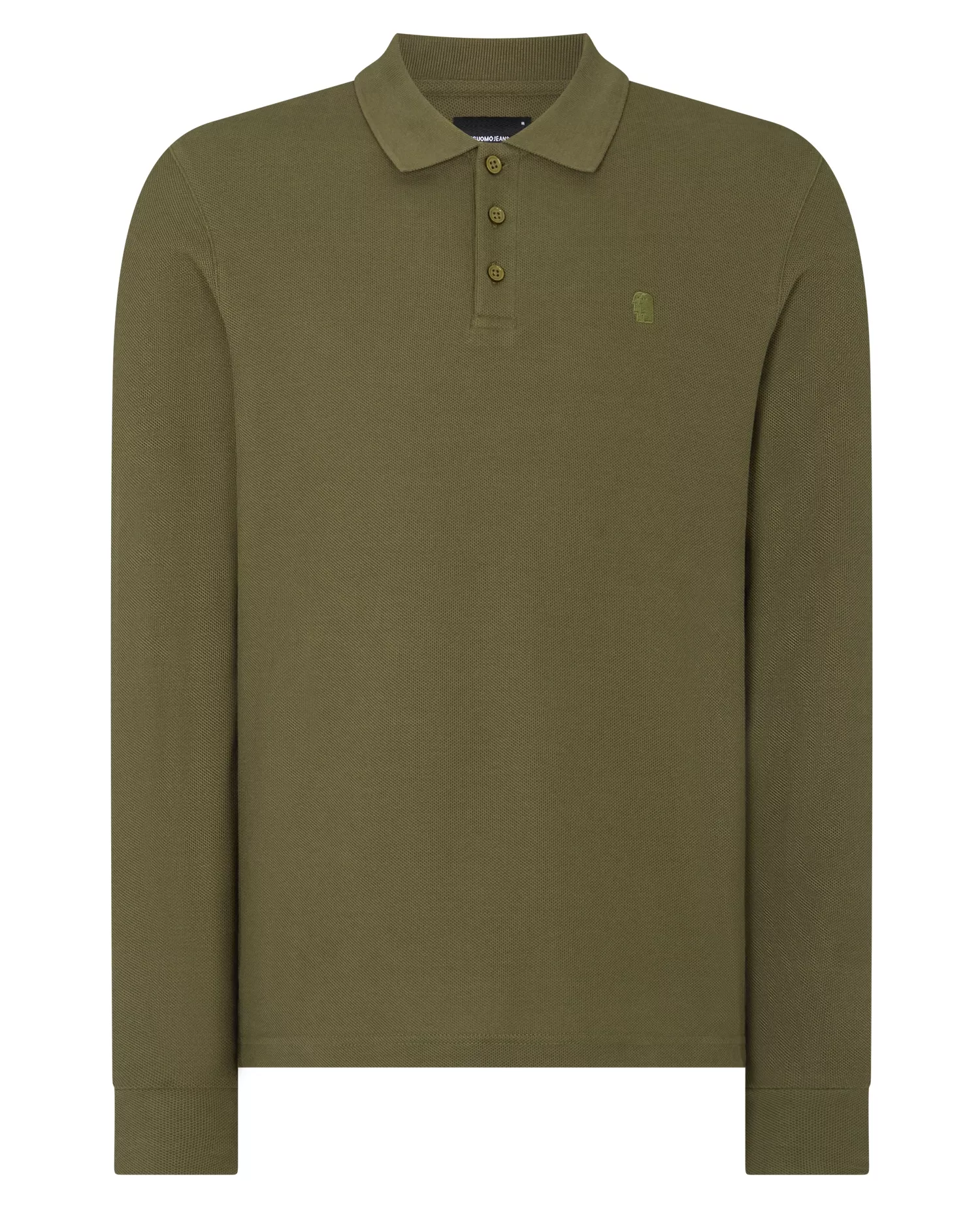 REMUS UOMO 3 Button Long Sleeve Cotton Polo - Khaki - Image 5
