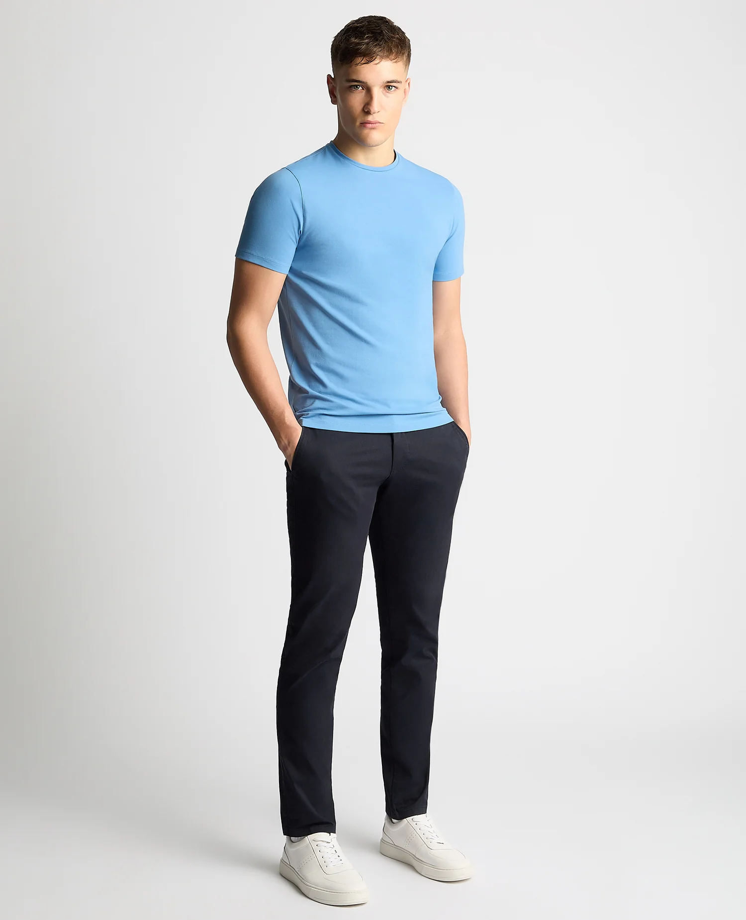 REMUS UOMO O-Neck Casual T-Shirt - Sky Blue - Image 2