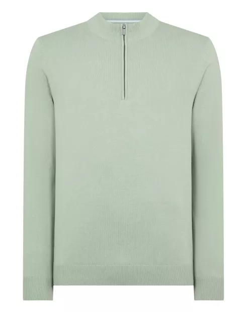 REMUS UOMO Men's Cotton Half Zip Jumper - Green - Image 4