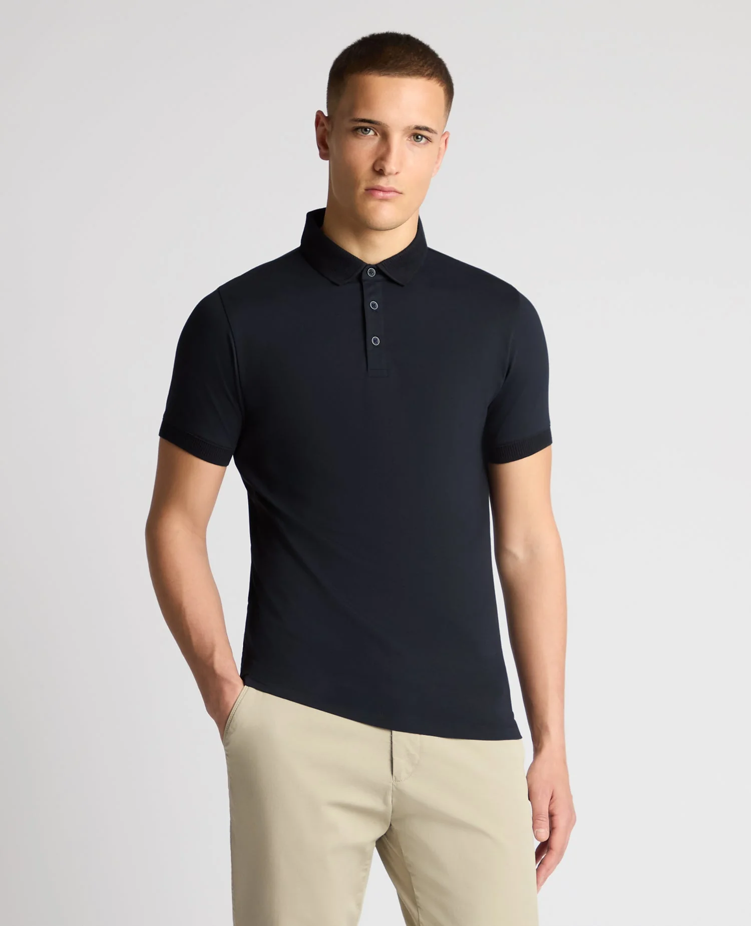REMUS UOMO Men's Tapered Fit Cotton-Stretch Polo Shirt - Navy