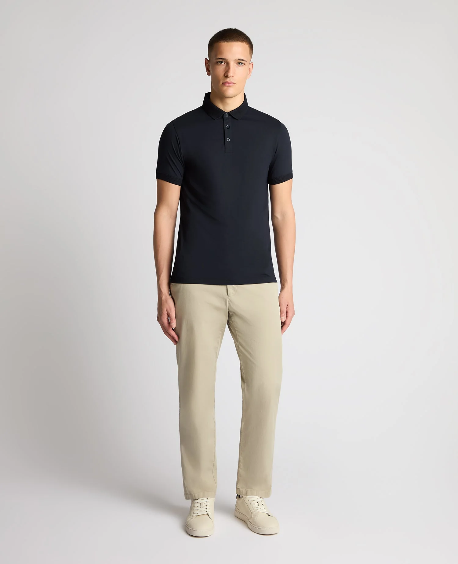 REMUS UOMO Men's Tapered Fit Cotton-Stretch Polo Shirt - Navy - Image 2