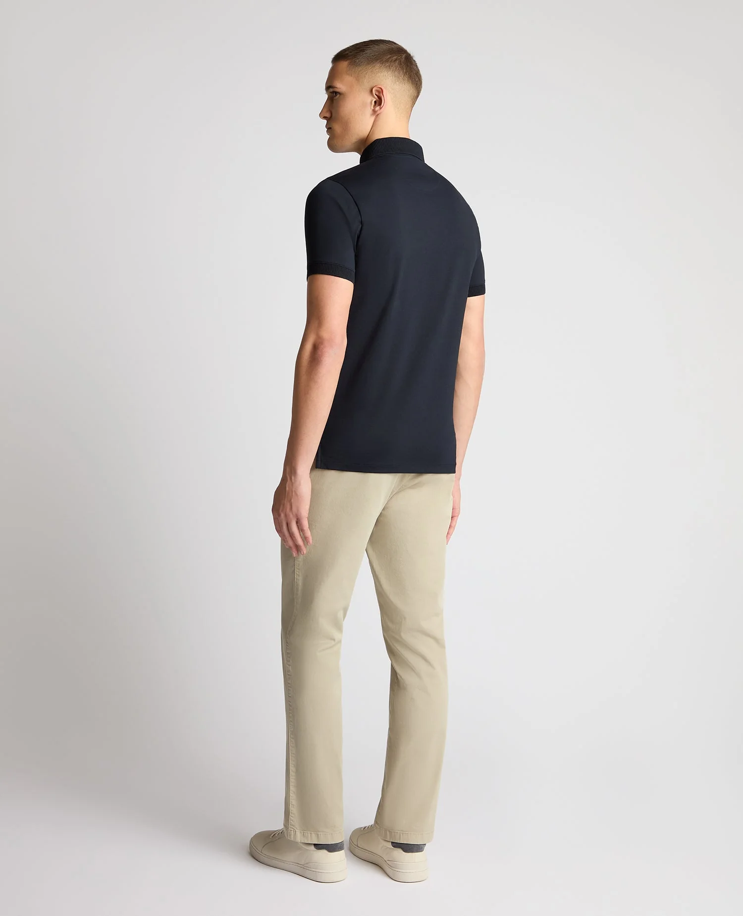REMUS UOMO Men's Tapered Fit Cotton-Stretch Polo Shirt - Navy - Image 3