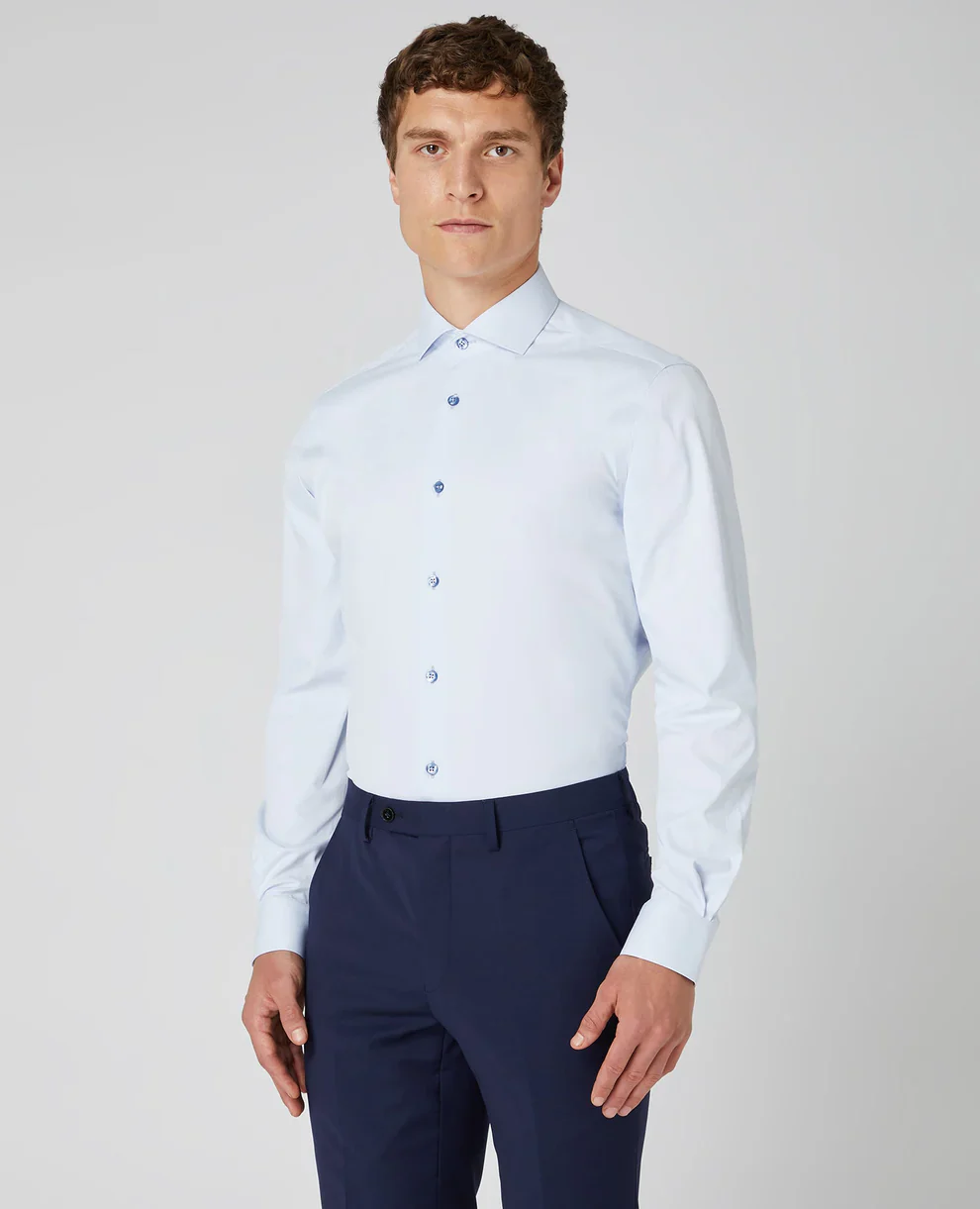 REMUS UOMO Tapered Fit Cotton Stretch Shirt - Light Blue