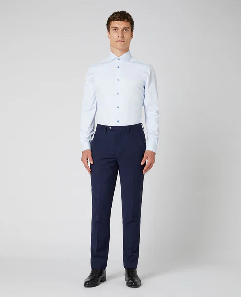 REMUS UOMO Tapered Fit Cotton Stretch Shirt - Light Blue - Image 3
