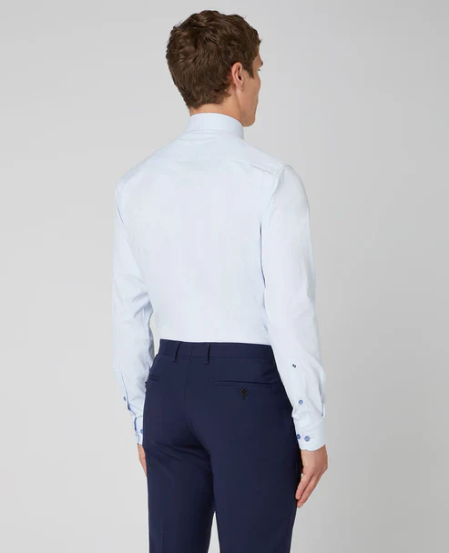 REMUS UOMO Tapered Fit Cotton Stretch Shirt - Light Blue - Image 4
