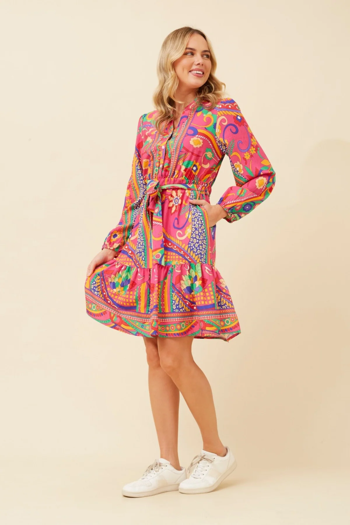 STELLA Printed Shirt Dress - Pink - Image 3