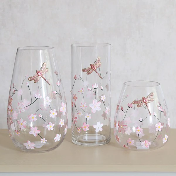 STRAITS Pink Floral Dragonfly Squat Vase 15cm - Image 2