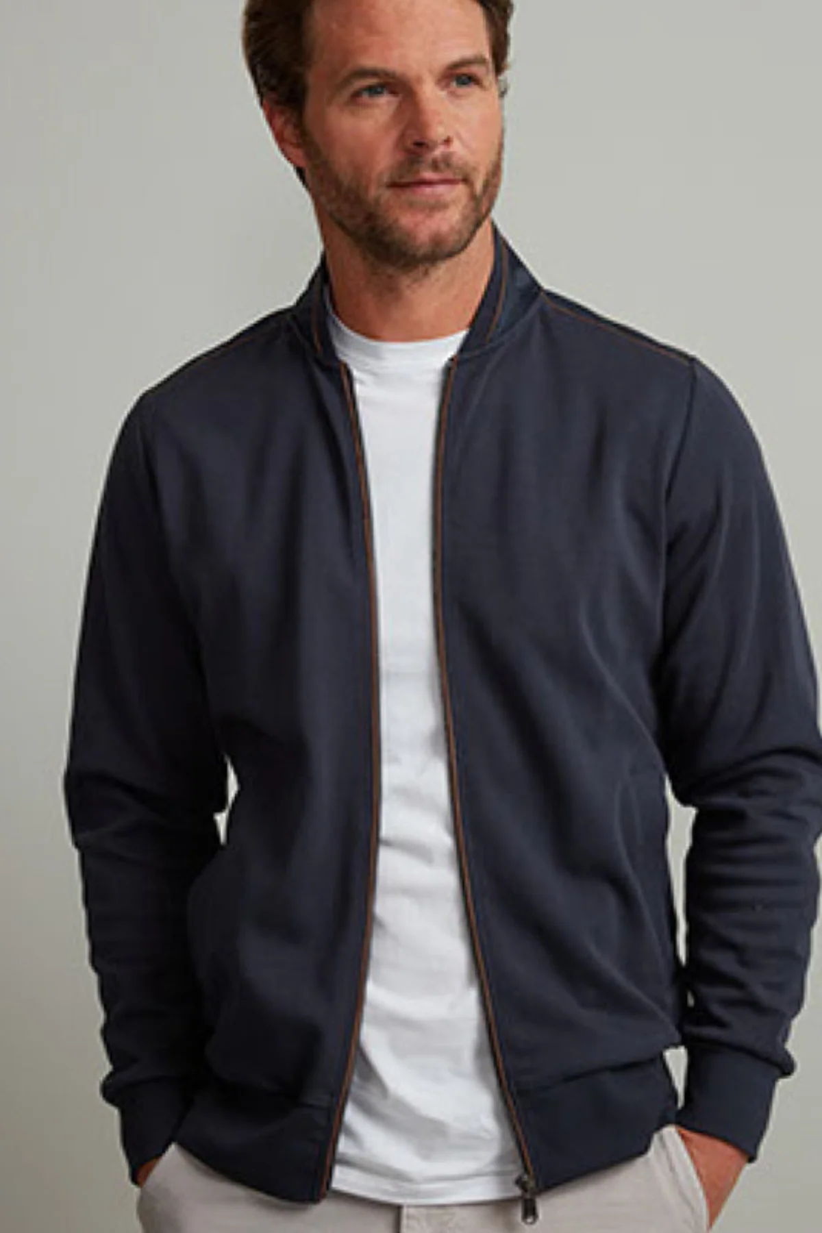 VEDONEIRE Men's Casual Full Zip Cotton Jacket - Navy - Image 2