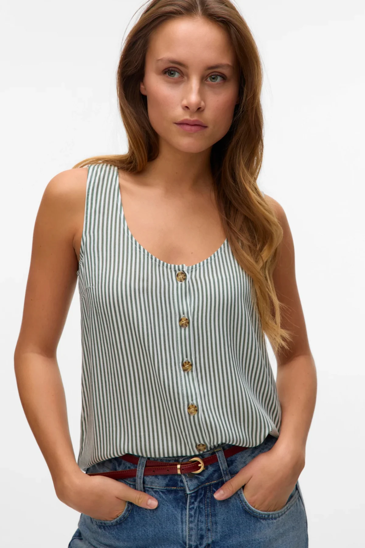 VERO MODA Bumpy Striped Sleeveless Top - Green