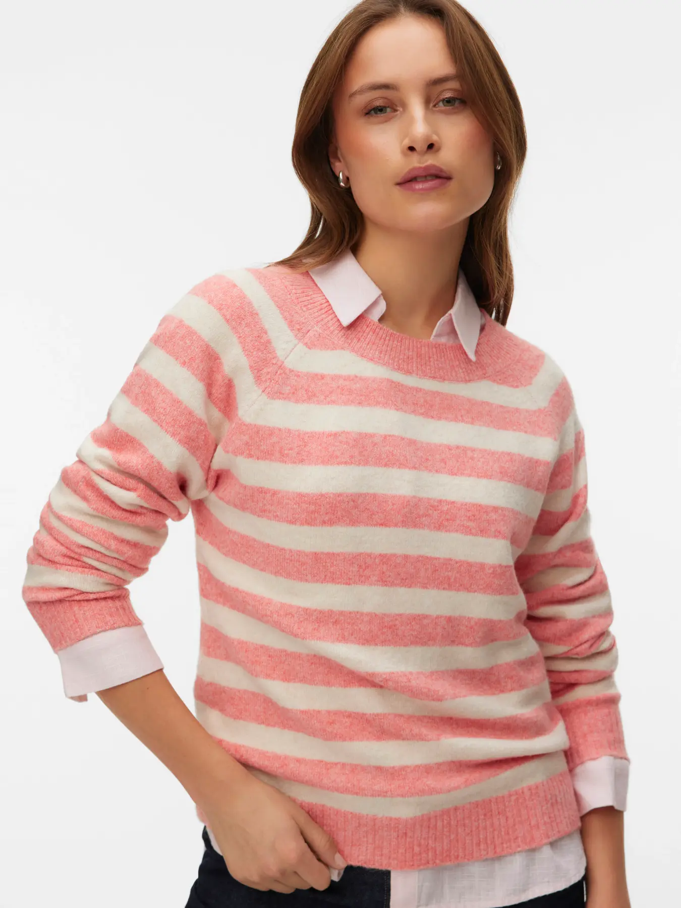 VERO MODA Doffy Round Neck Knitted Pullover - Pink Stripe