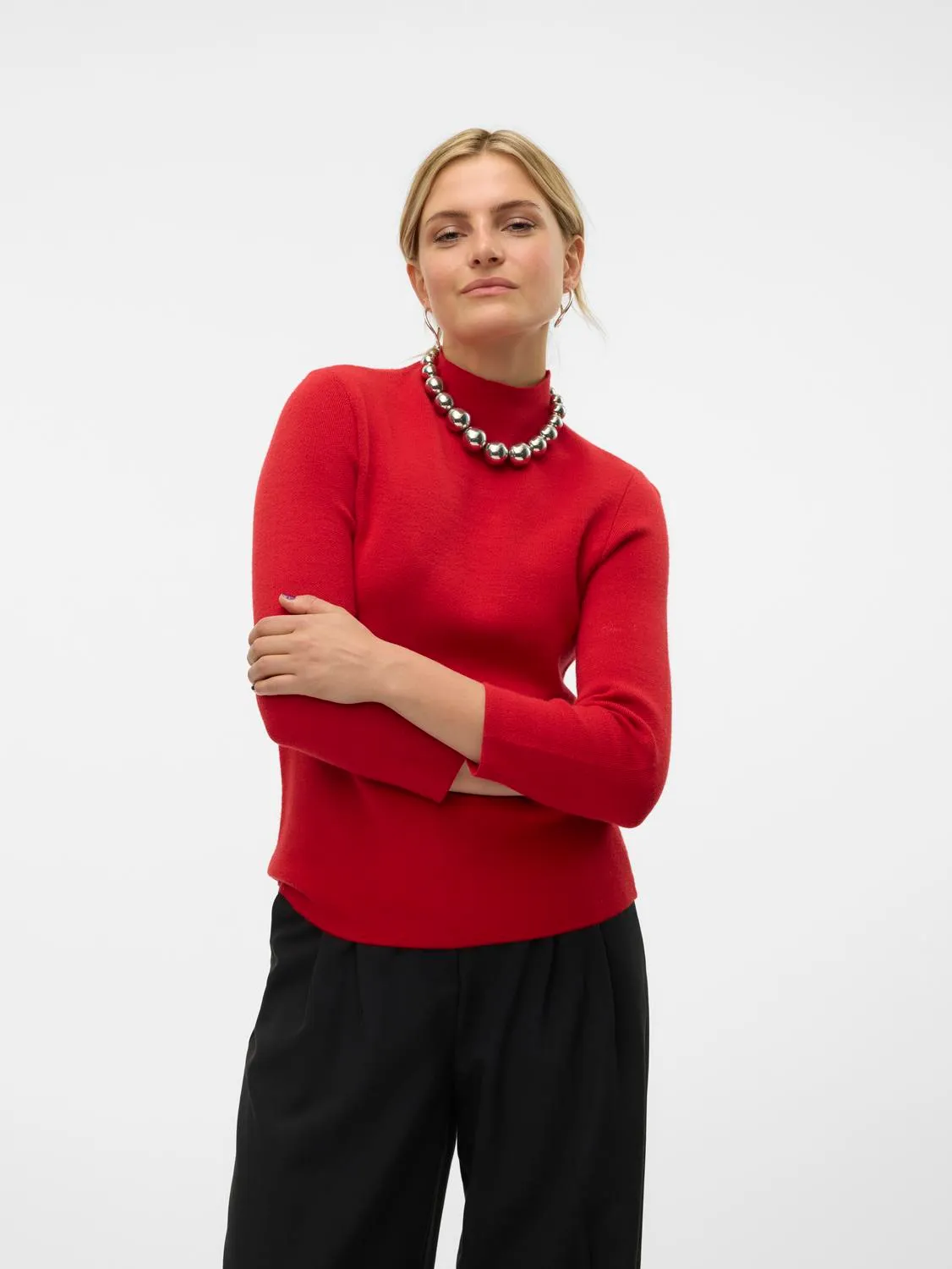 VERO MODA Gold High Neck 3/4 Sleeve Jumper - Red - Image 2