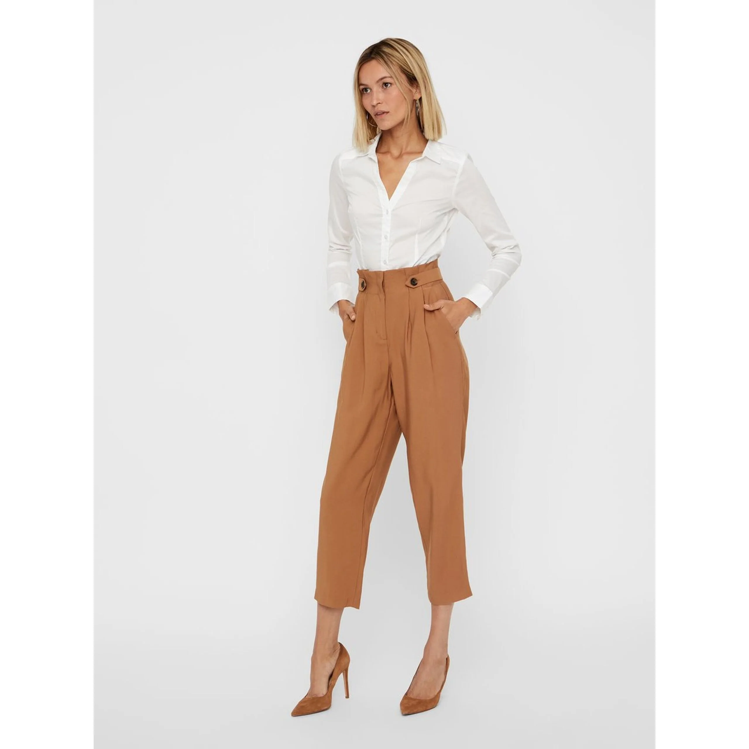 VERO MODA : High Waist Ankle Pant Brown - Image 3