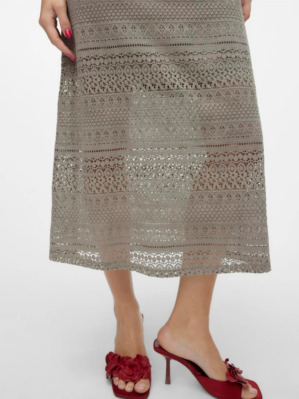 VERO MODA : Honey Lace Long 7/8 Dress - Taupe - Image 5