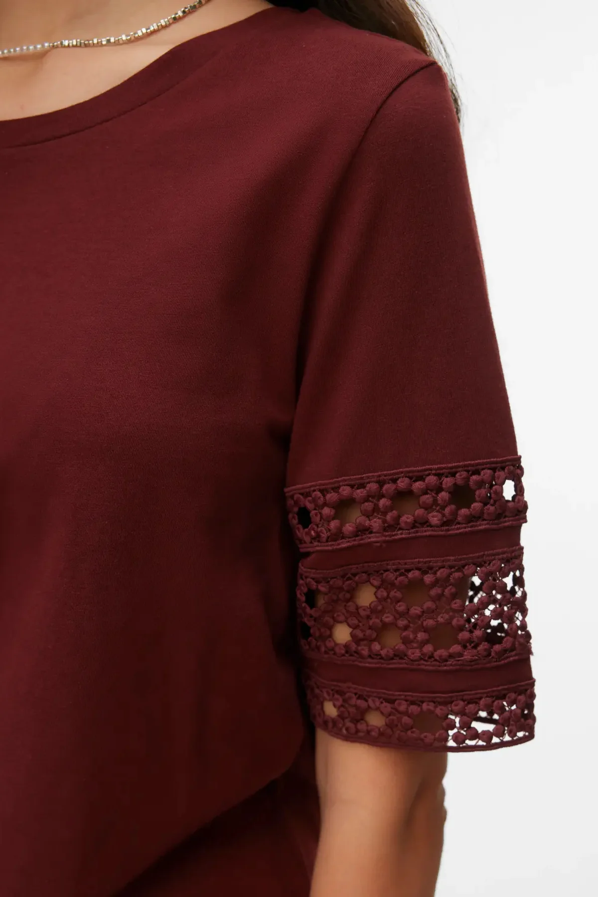 VERO MODA Nancy 2/4 Sleeve T-Shirt - Burgundy - Image 3
