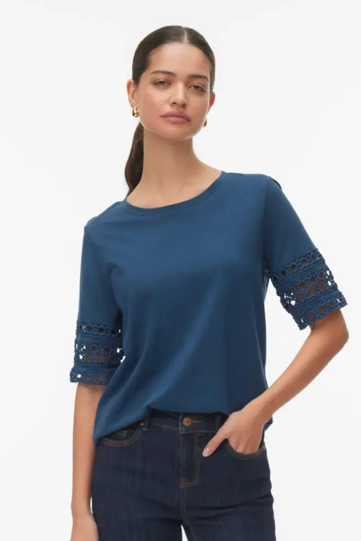 VERO MODA Nancy 2/4 Sleeve T-Shirt - Navy - Image 2