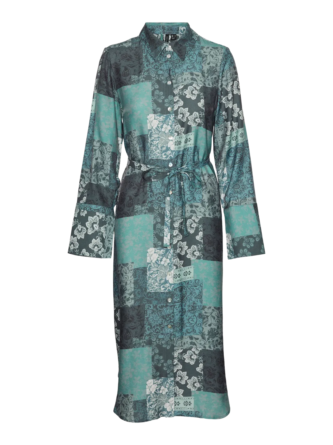 VERO MODA Natja Flora LS Shirt Dress - Green Print - Image 6