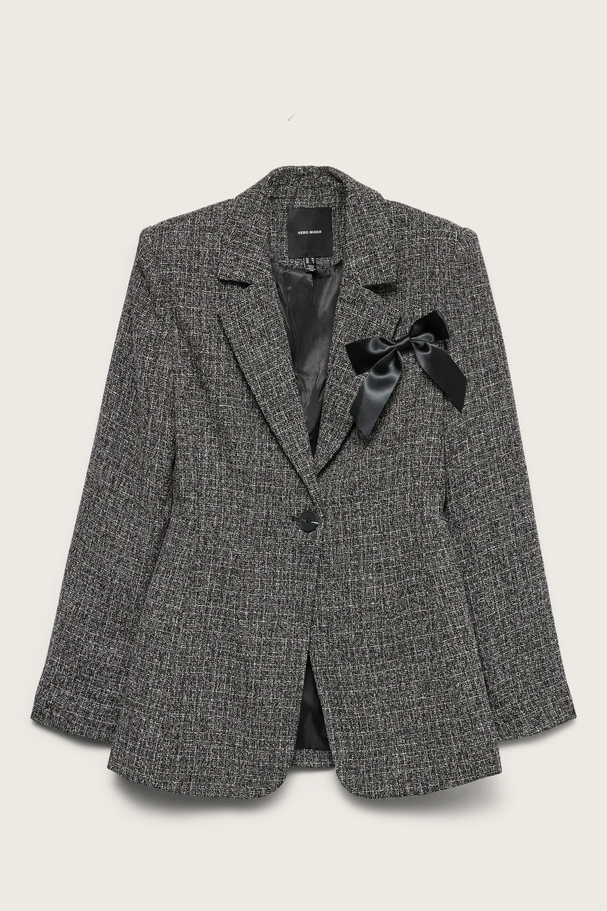 VERO MODA Perle Fitted Bow Blazer - Grey/Black - Image 7