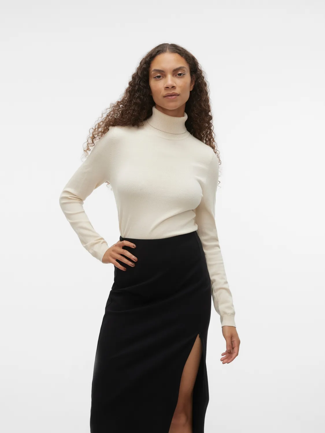 VERO MODA Happiness Roll Neck Jumper - Birch - Image 3