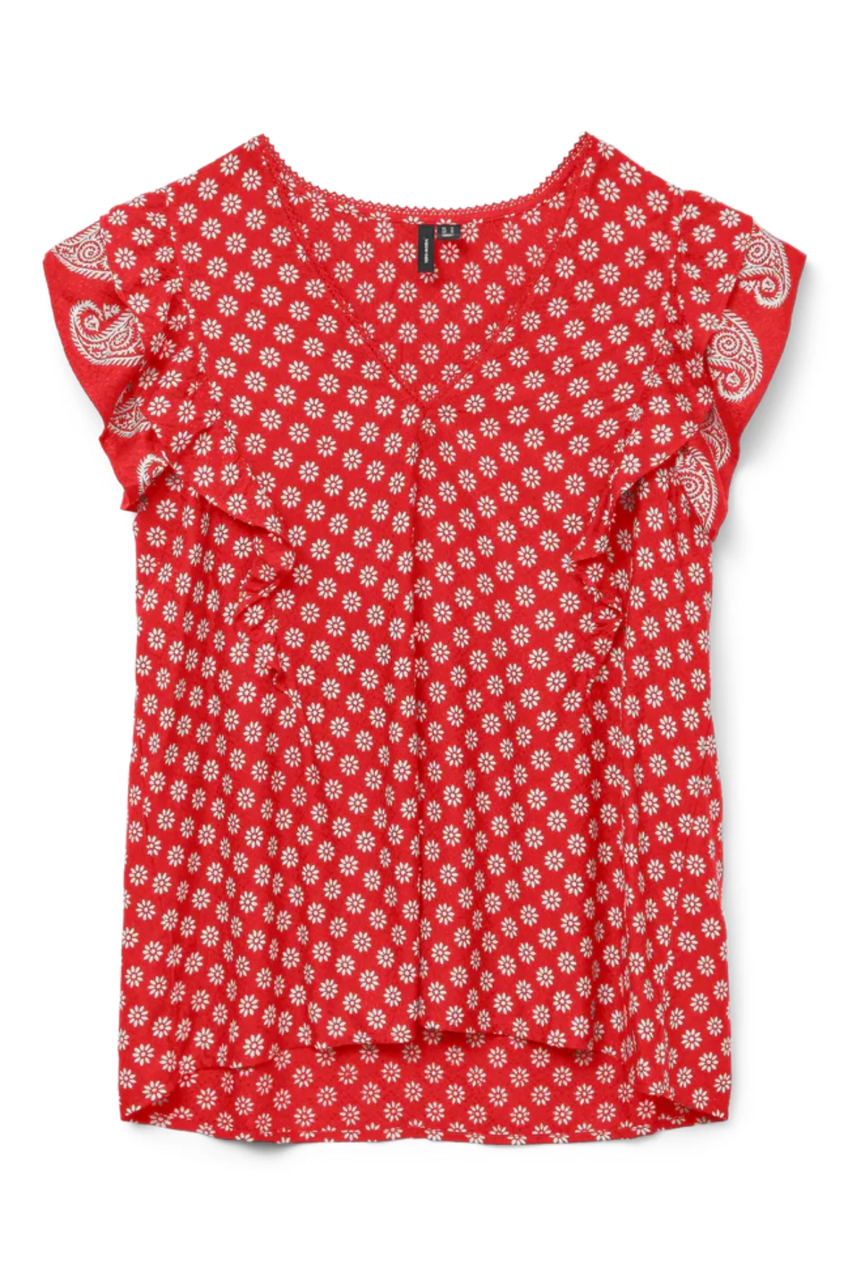 VERO MODA Simi Savanna Ruffle Sleeve Top - Red