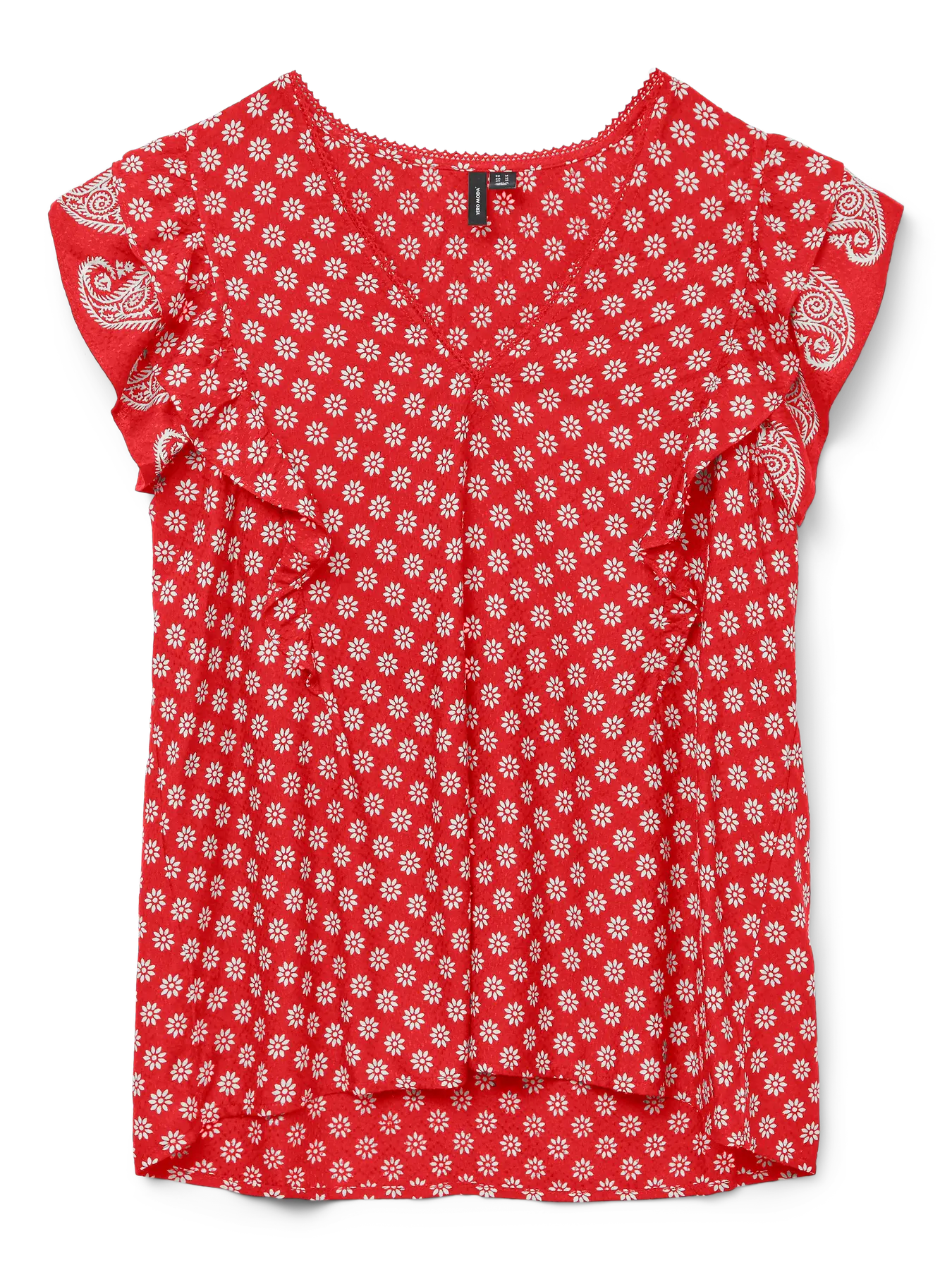 VERO MODA Simi Savanna Ruffle Sleeve Top - Red - Image 2