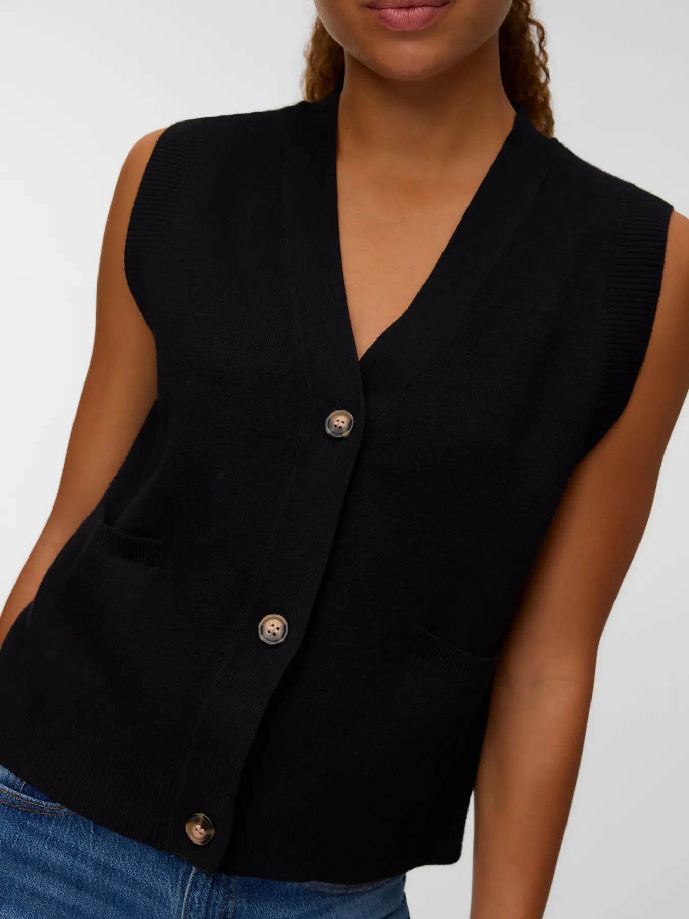 VERO MODA Saba Sleeveless Button Vest - Black - Image 2