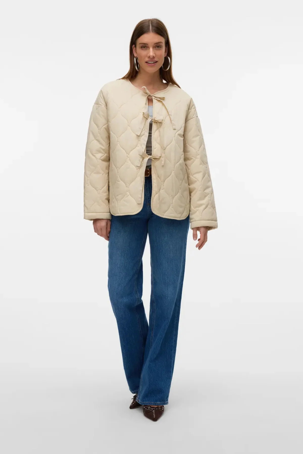 VERO MODA Sabine Quilted Tie Jacket - Cream - Image 2
