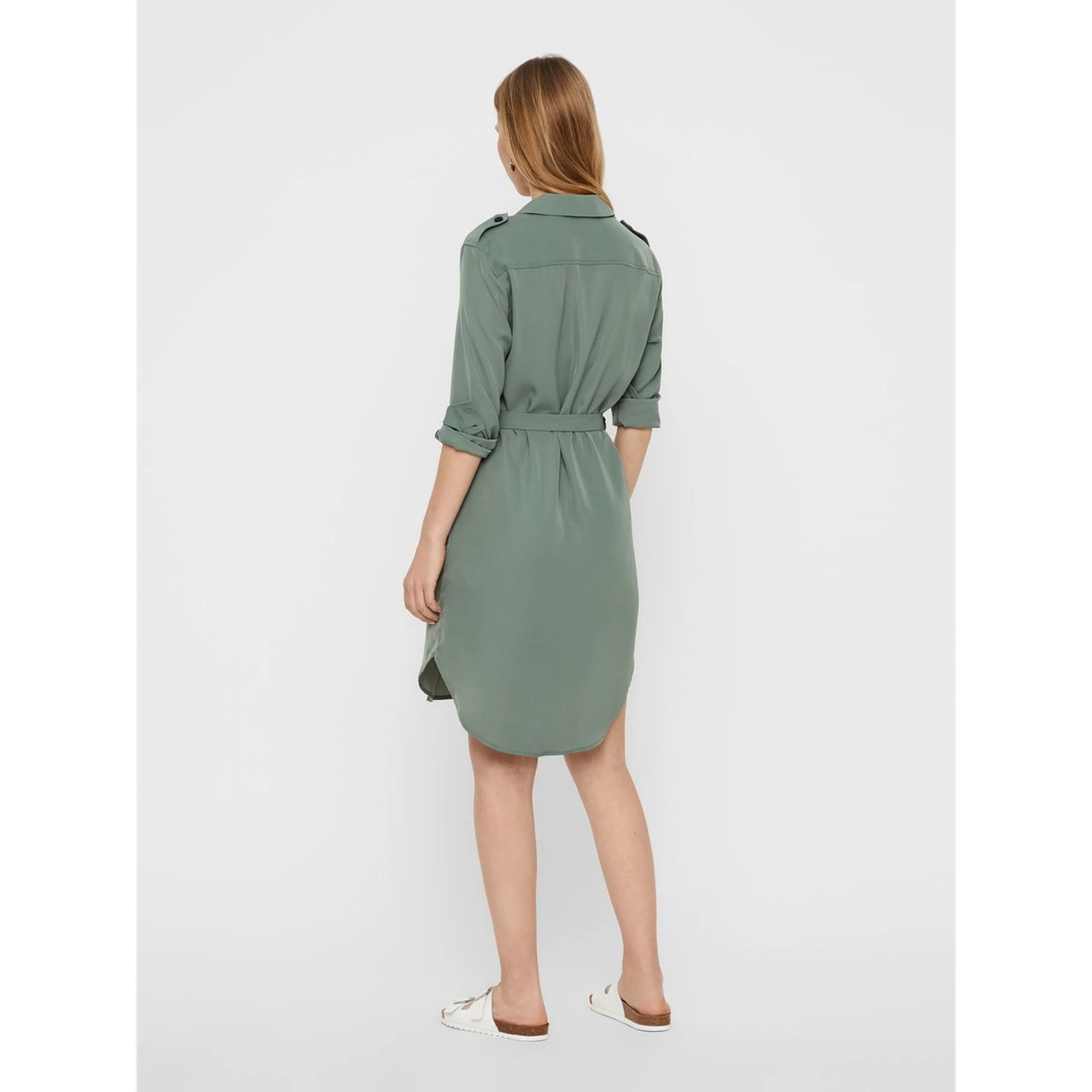 VERO MODA : Selina Long Sleeve Short Shirt Dress Green - Image 3