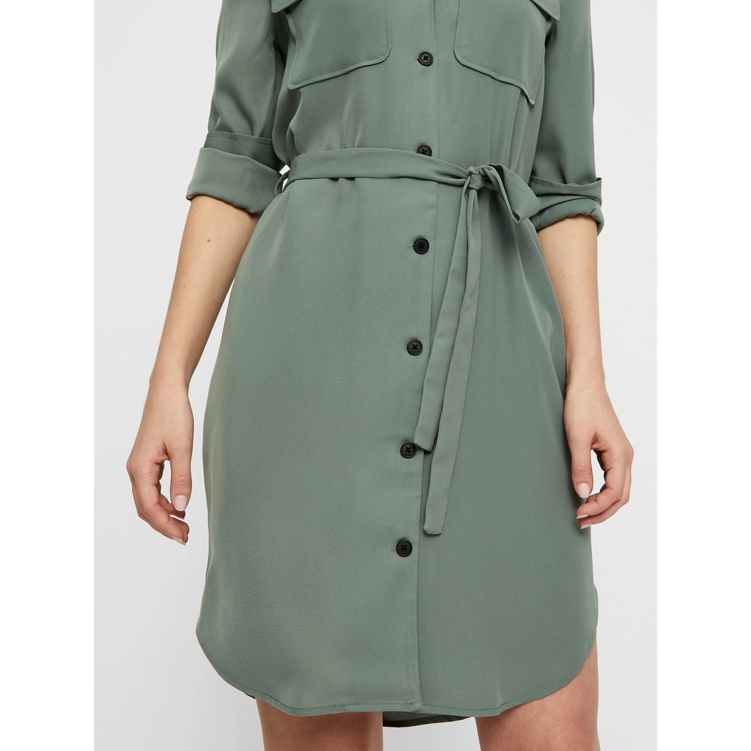 VERO MODA : Selina Long Sleeve Short Shirt Dress Green - Image 4