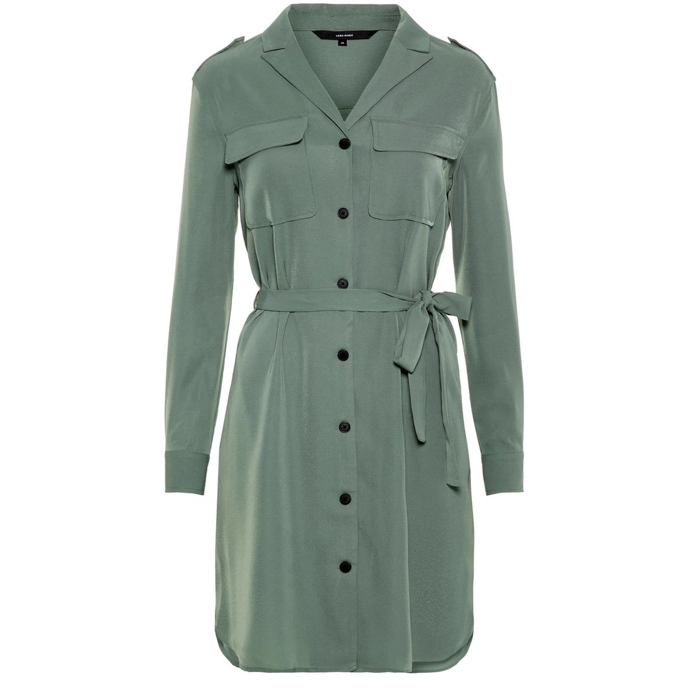 VERO MODA : Selina Long Sleeve Short Shirt Dress Green - Image 5