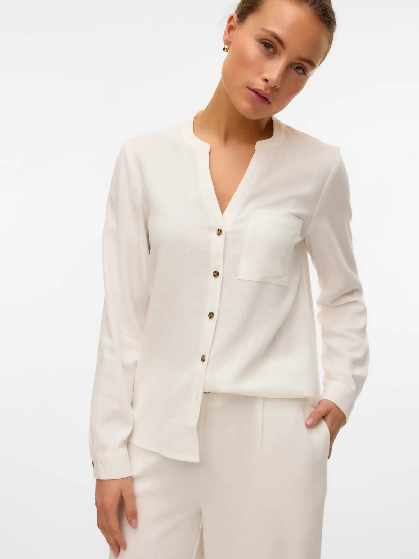 VERO MODA MyMilo V-Neck Button Blouse - White - Image 5