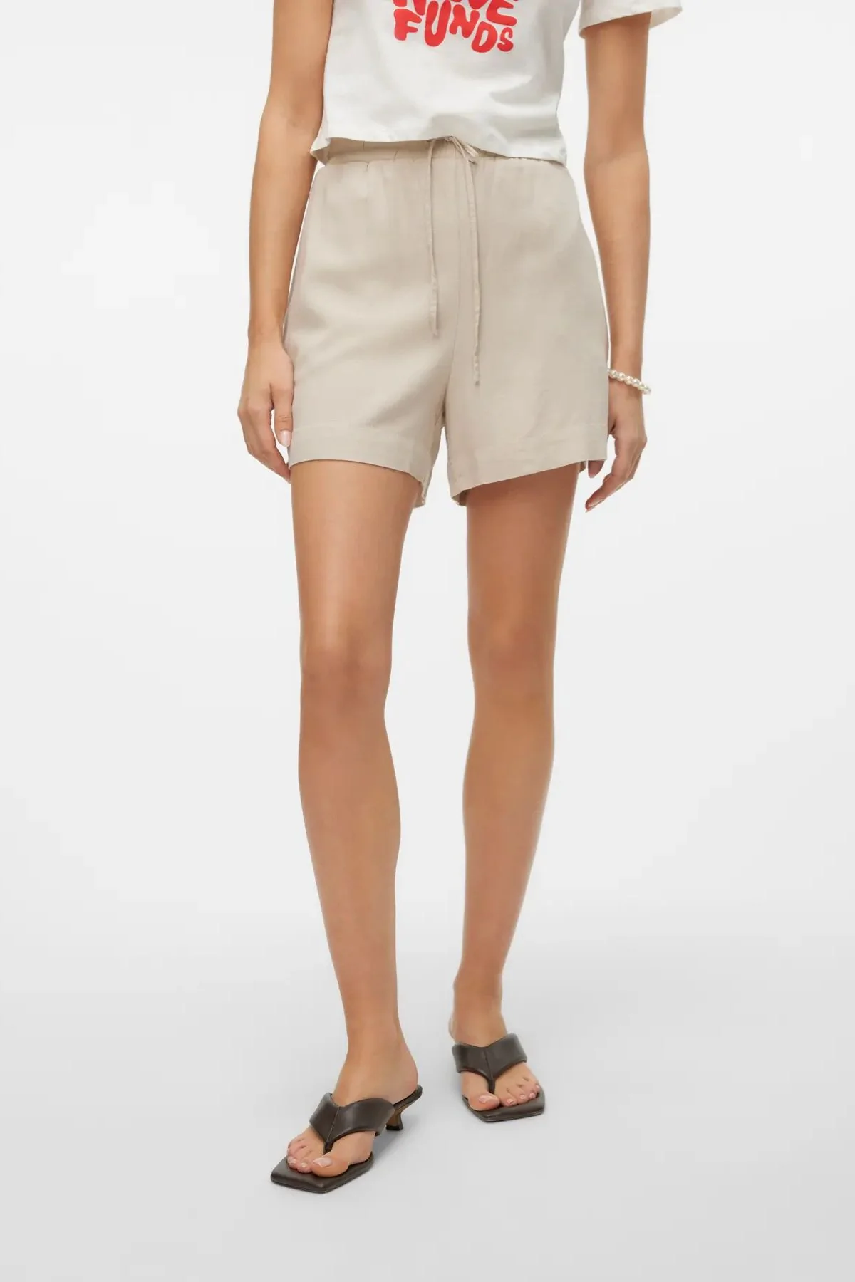 VERO MODA MyMilo Paperbag Wide Leg Shorts - Stone