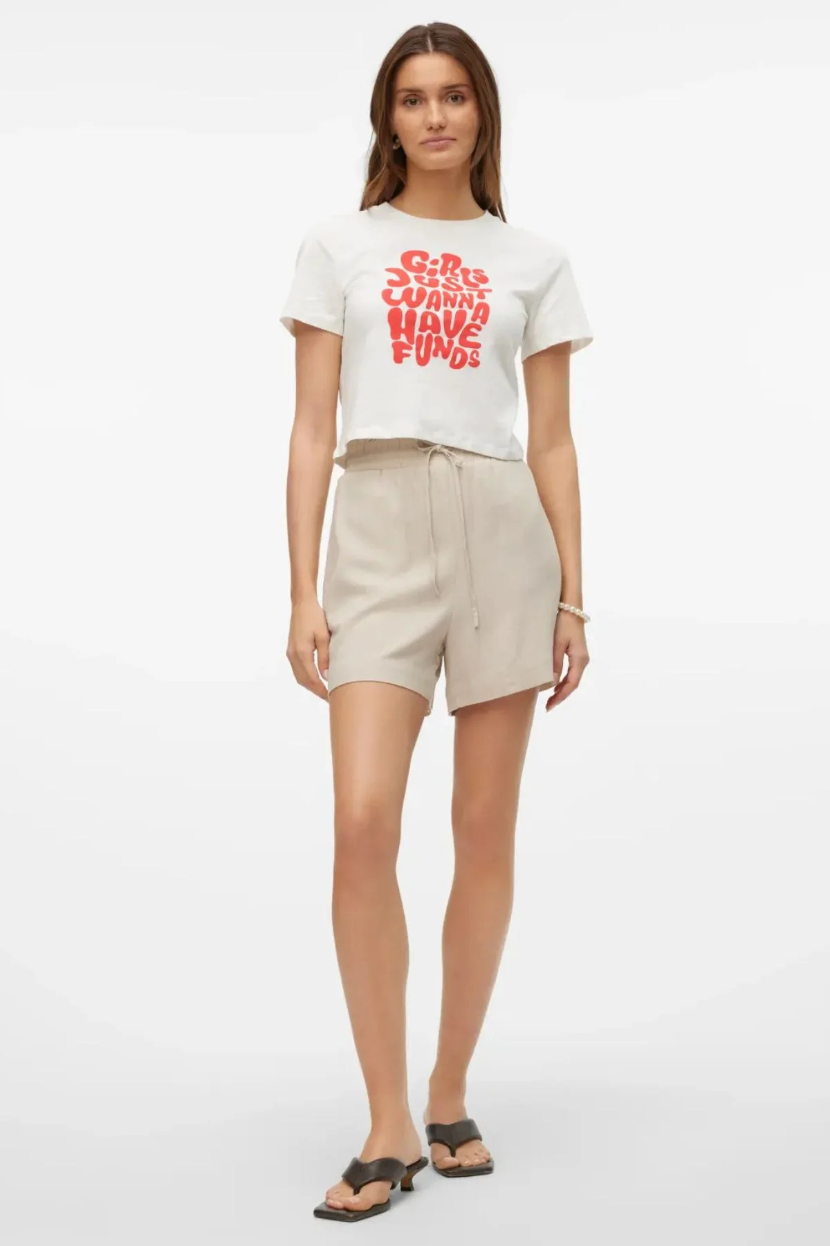 VERO MODA MyMilo Paperbag Wide Leg Shorts - Stone - Image 4