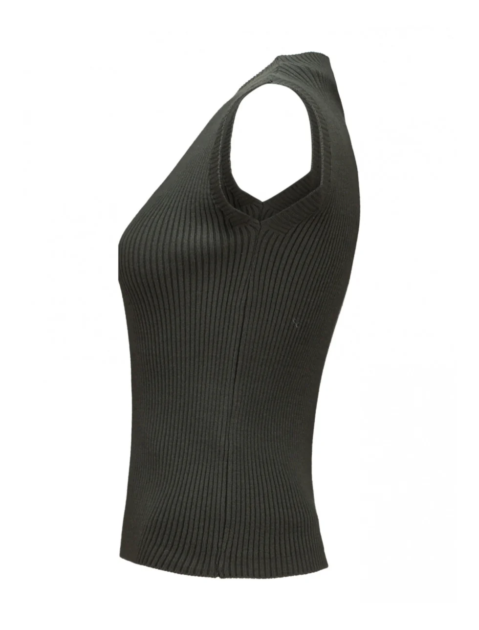 ZABAIONE Sleeveless Ribbed Vest - Khaki - Image 2