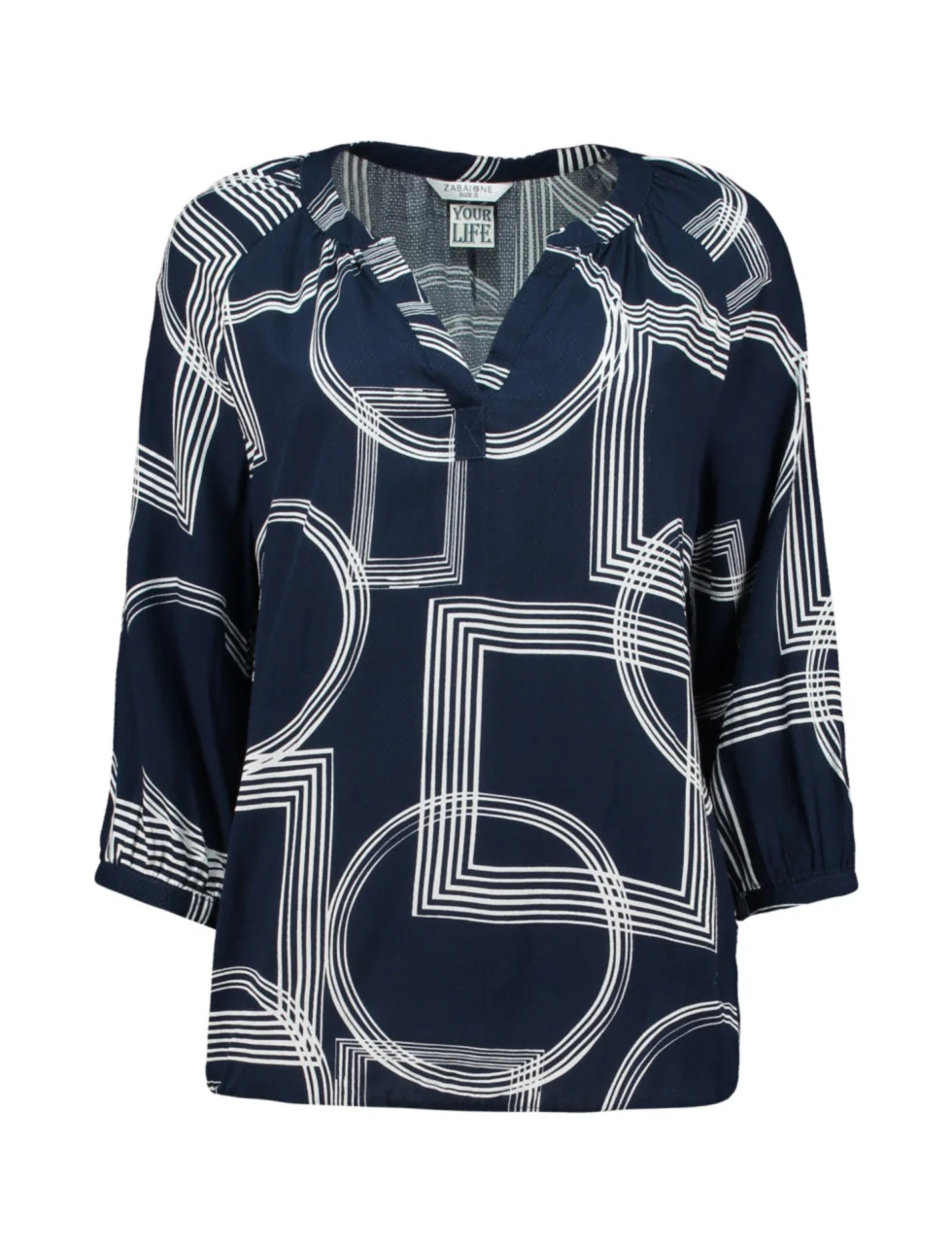 ZABAOINE Cornelia Geometric Blouse - Navy